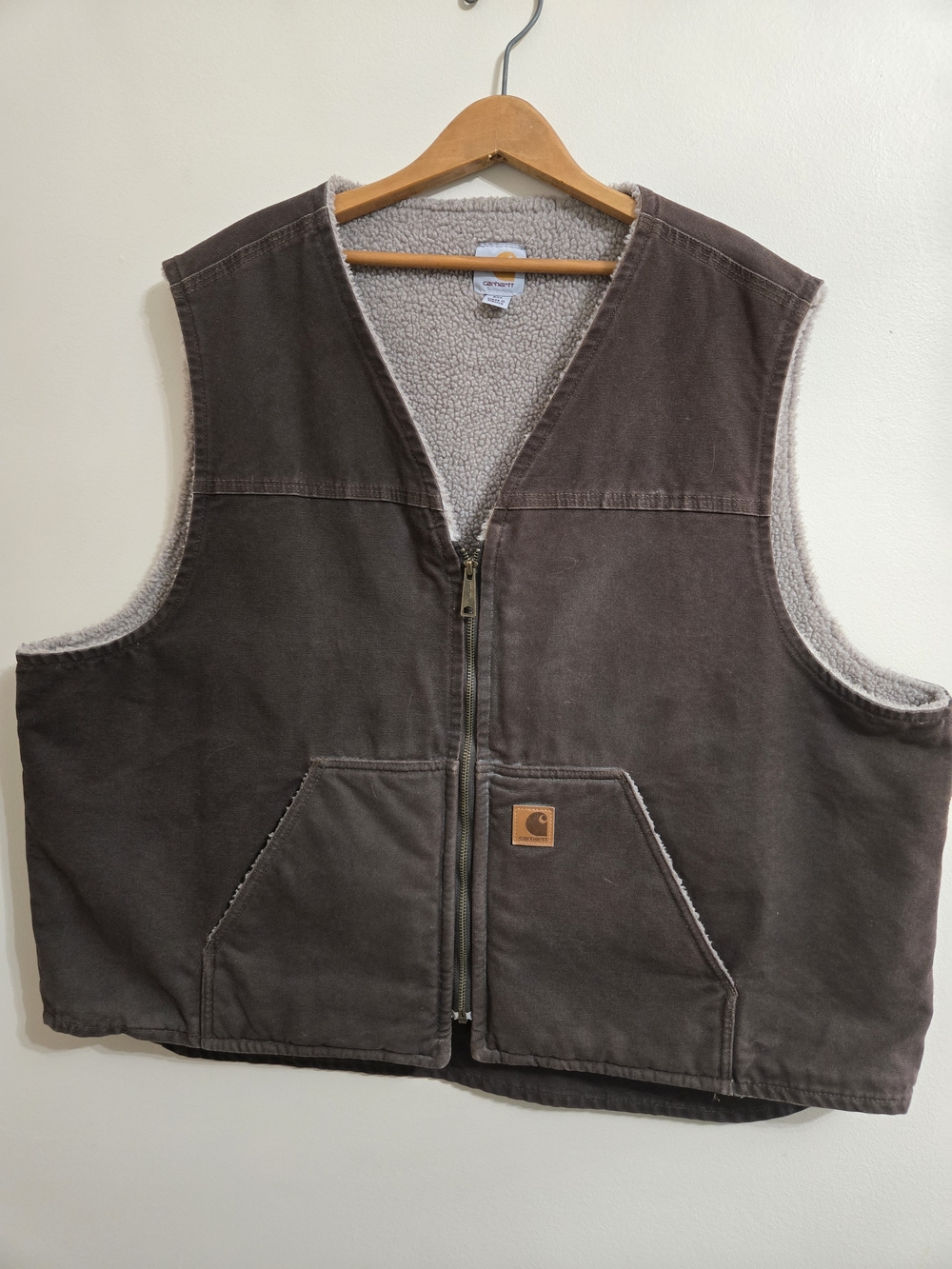 Carhartt Sherpa Lined Brown Zip Workwear/Hiking Vest Men’s 3XL Big & Tall